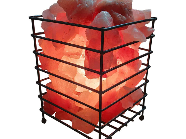 12V 12W Rectangle Iron Basket Himalayan Pink Salt Lamp Rock Crystal Bulb On/Off