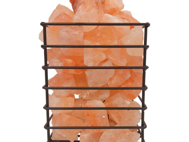12V 12W Rectangle Iron Basket Himalayan Pink Salt Lamp Rock Crystal Bulb On/Off