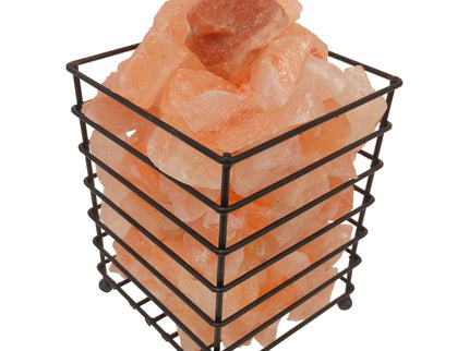 12V 12W Rectangle Iron Basket Himalayan Pink Salt Lamp Rock Crystal Bulb On/Off