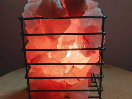 12V 12W Rectangle Iron Basket Himalayan Pink Salt Lamp Rock Crystal Bulb On/Off