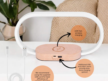 Wireless Phone Charger Table Lamp - USB Port Charging Bedside Light With Clock