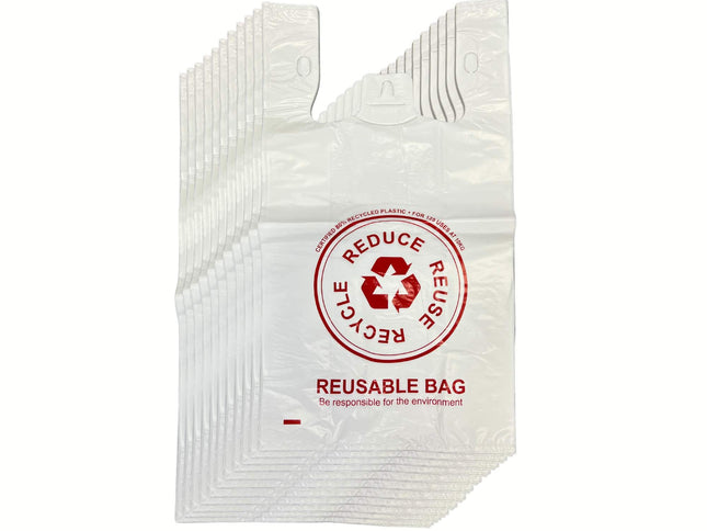 100x Large Reusable Plastic Singlet Shopping Bags - 80% Recycled 38UM Compliant