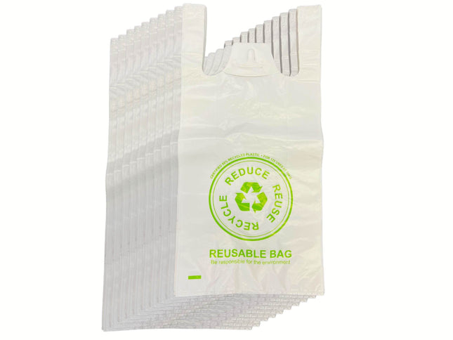 100x Medium Reusable Plastic Singlet Shopping Bags - 80% Recycled 38UM Compliant