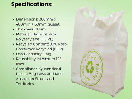 100x Medium Reusable Plastic Singlet Shopping Bags - 80% Recycled 38UM Compliant