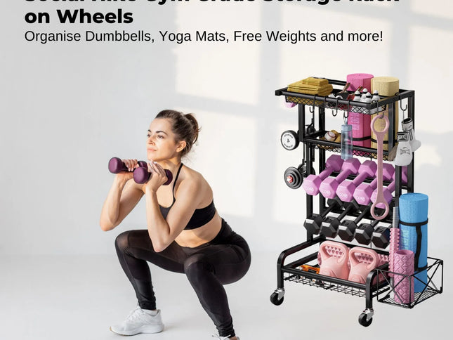 Social Hike Gym Equipment Storage Rack on Wheels - Dumbbells Weights Organiser