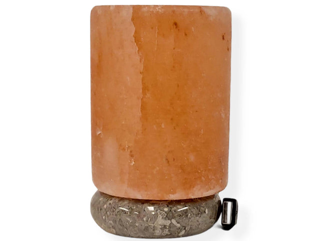 USB Colour Changing Salt Himalayan Lamp - Cylinder Shape Pink Rock LED Light