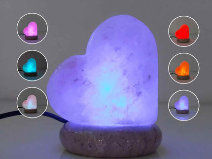 USB Colour Changing Salt Himalayan Lamp - Heart Love Shape Pink Rock LED Light