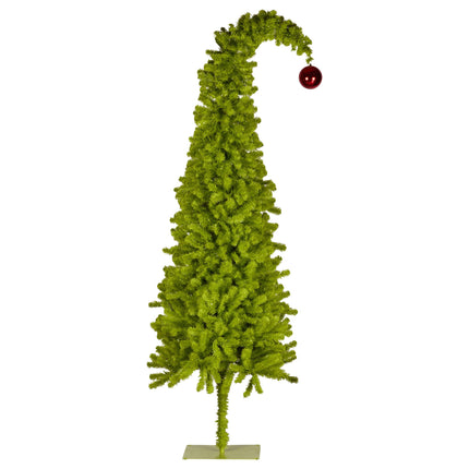 Christabelle 7.5ft Christmas Gremlin Tree Curved Top Red Bauble Built-in Green White LED Lights Control Base & Cord