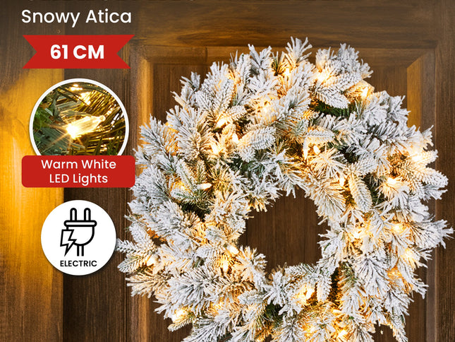 Christabelle Christmas Wreath Snowy Atica Pre-Lit with LED Lights Front Door Decoration Ornament