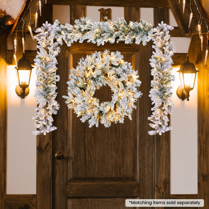 Christabelle Christmas Wreath Snowy Atica Pre-Lit with LED Lights Front Door Decoration Ornament