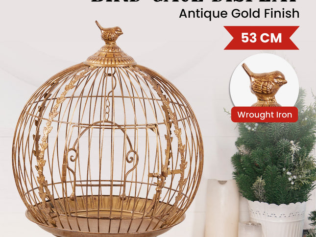 Christabelle Antique Gold Metal Art Iron Wrought Material Bird Cage Display Christmas Decor