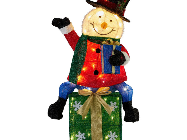 Christabelle 85cm Christmas Snowman On Presents Display with Lights