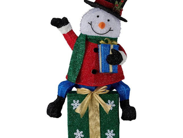 Christabelle 85cm Christmas Snowman On Presents Display with Lights