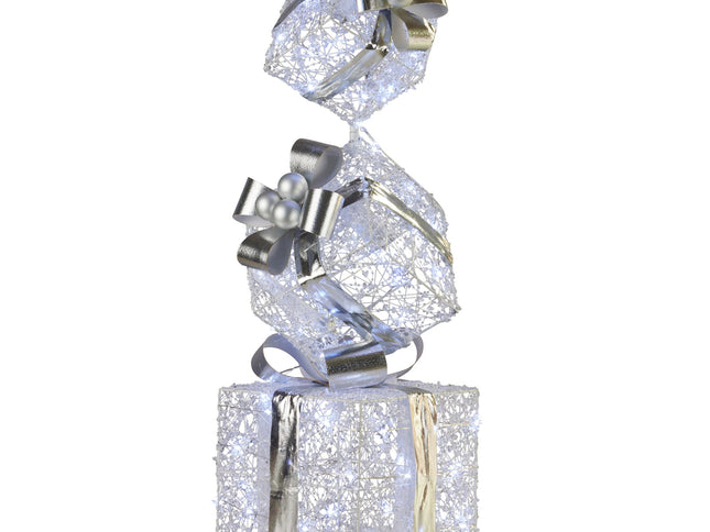Swishmas 83cm Triple Christmas Silver Giftbox Stack Display with Lights