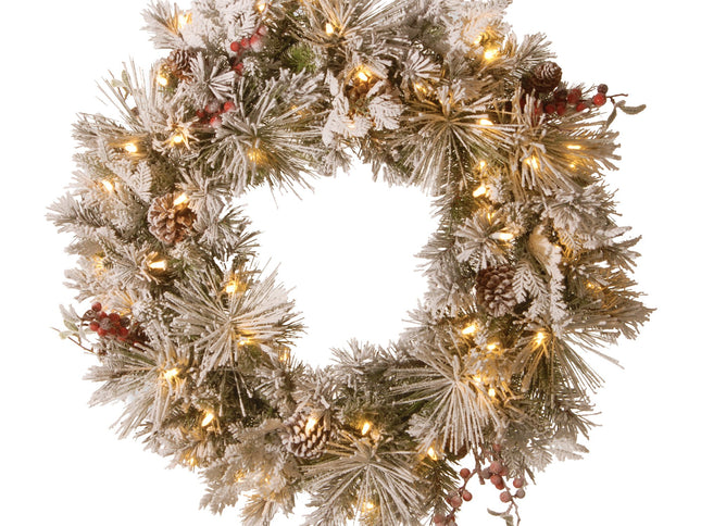 Christabelle 61cm Snowy Christmas Wreath Bedford with LED Lights Front Door Decoration Ornament