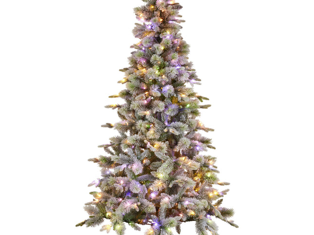National Tree Company Snowy Stamford Spruce 7.5ft Christmas Tree Multi Functional White Coloured LED Lights & Foot Pedal