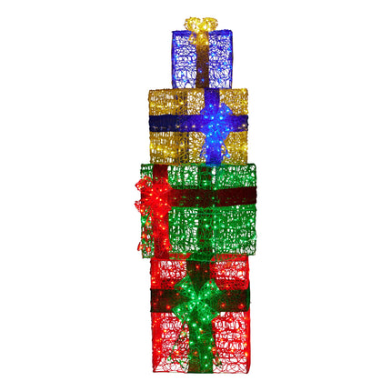 Christabelle 190cm 4-piece Gift Stack Box Christmas Decor Bows Led Lights Xmas