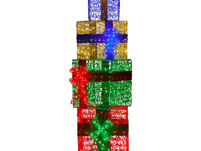 Christabelle 190cm 4-piece Gift Stack Box Christmas Decor Bows Led Lights Xmas