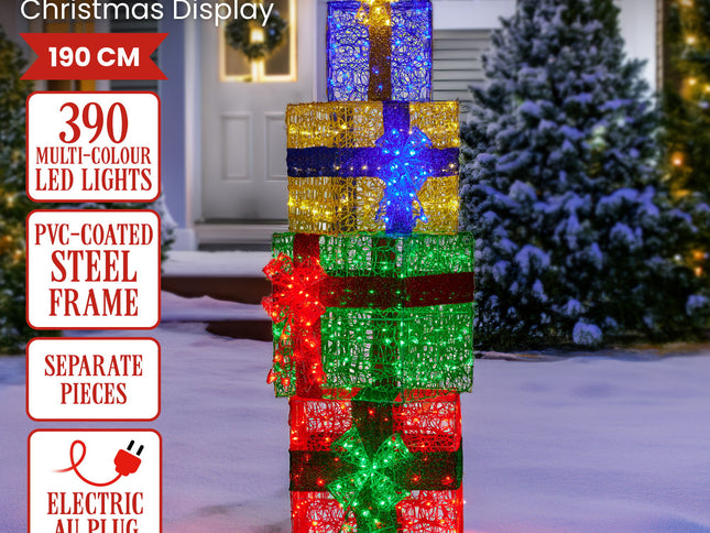 Christabelle 190cm 4-piece Gift Stack Box Christmas Decor Bows Led Lights Xmas