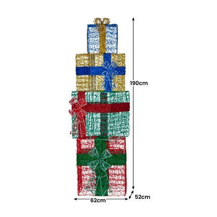 Christabelle 190cm 4-piece Gift Stack Box Christmas Decor Bows Led Lights Xmas