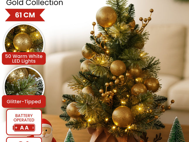 Christabelle 61cm Battery-operated Christmas Tree Warm Lights Led Table Top Gold