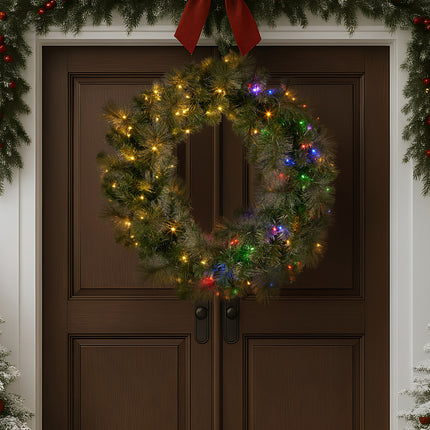 Christabelle 1.22m Split 2pc Christmas Wreath with LED Lights Pine Dual Front Doors Decoration Ornament