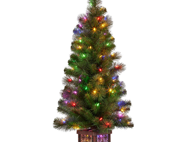 Christabelle 4ft Christmas Tree Glittery Gold Pine Led Multi Lights Xmas Decor
