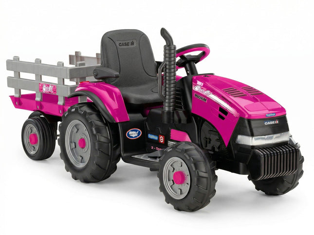 Klika Peg Perego Pink Case IH 12V Kids Ride On Tractor with Trailer 2 Speed Toy