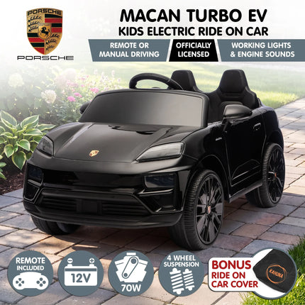 Kahuna Black Porsche Macan Turbo EV Kids Ride On Car 12V Electric Car