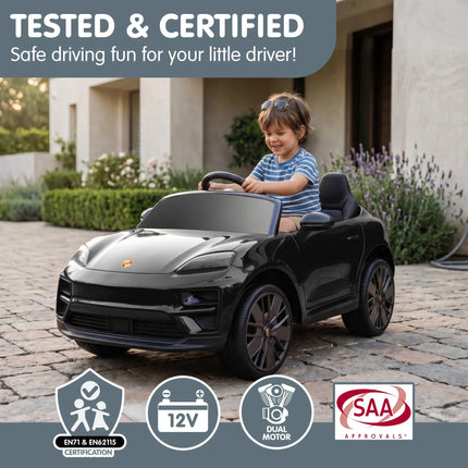 Kahuna Black Porsche Macan Turbo EV Kids Ride On Car 12V Electric Car