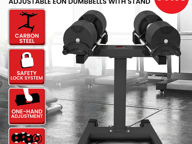 Powertrain Eon 2 X 45kg Adjustable Dumbbells W/ Stand Heavy-duty Storage Rack Home Gym 9 Strength Training Equipment