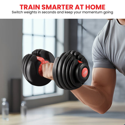 Powertrain 48kg Adjustable Dumbbells 15-in-1 Home Gym Weights – Red