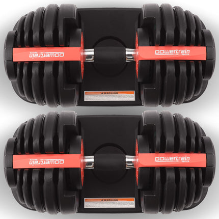 Powertrain 48kg Adjustable Dumbbells 15-in-1 Home Gym Weights – Red
