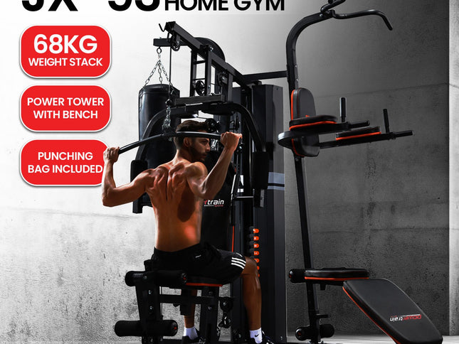 Powertrain Multi Station Home Gym 150lbs Weights Punching Bag