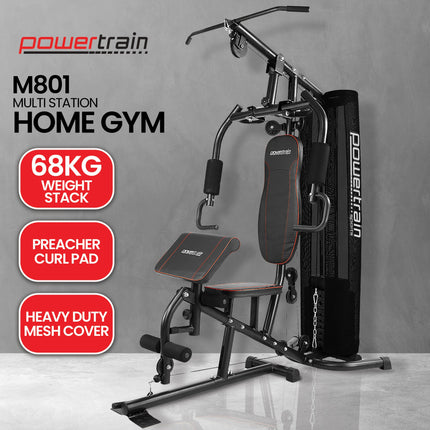 Powertrain Multi Station Home Gym With 68kg Weights Preacher Curl Pad