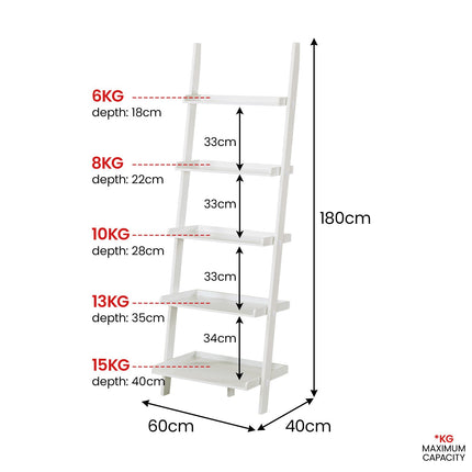 Sarantino Aster 5-Tier Ladder Shelf in White