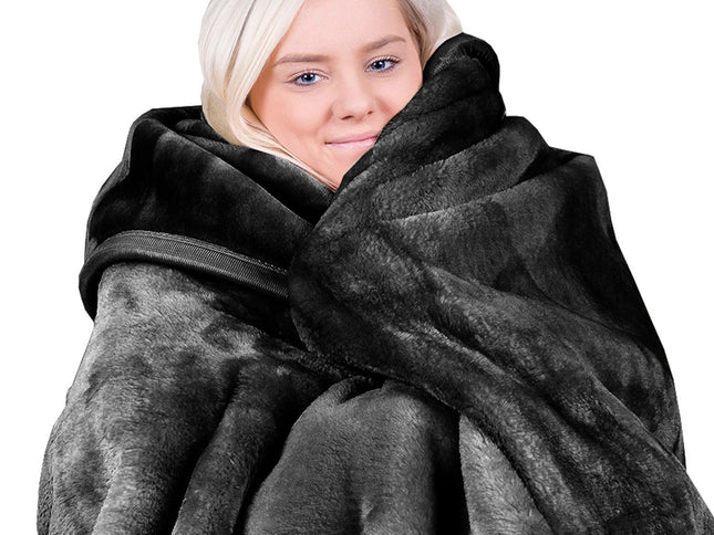 Laura Hill 800-gsm Faux Mink Throw Rug Blanket Queen Size Double-sided Large Super Luxurious Soft Heavy - Black
