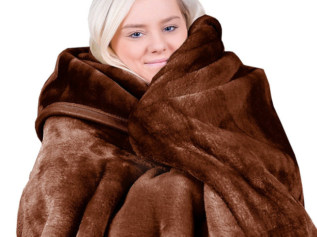 Laura Hill Faux Mink Blanket 800GSM Heavy Double-Sided - Chocolate
