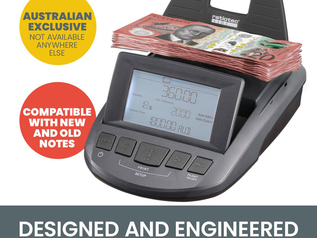 Ratiotec Digital Coin Note Money Counter Currency Scales Australian Notes Portable - Made In Germany