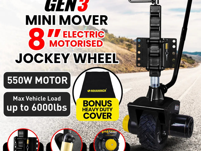 Mini Mover Gen3 12V 550W Electric Motorised Jockey Wheel - Black