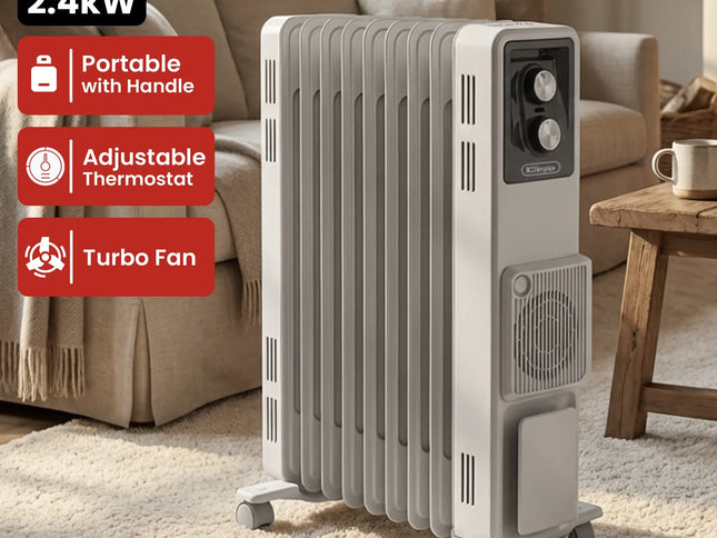 Dimplex 2.4kW Oil Column Heater with Turbo Fan 9 Fin Portable Radiator