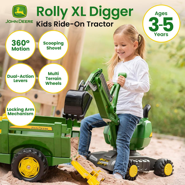 John Deere RT421022 Rolly Digger XL Ride-On Excavator Childrens Toy 360 deg Rotation, Work Scoop & Levers All-Terrain