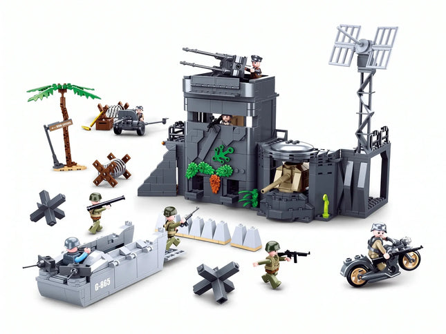 Sluban B0861 Model Kit WWII Atlantic Wall Coastal Bunker Defense Normandy DDay Military Base Outpost Army DIY Set Toy