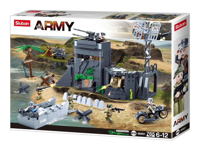 Sluban B0861 Model Kit WWII Atlantic Wall Coastal Bunker Defense Normandy DDay Military Base Outpost Army DIY Set Toy