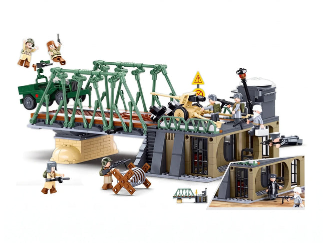Sluban B0981 Model Kit WWII Battle of Budapest Winter Counter Attack Military Bridge Checkpoint Diorama Army DIY Set Toy