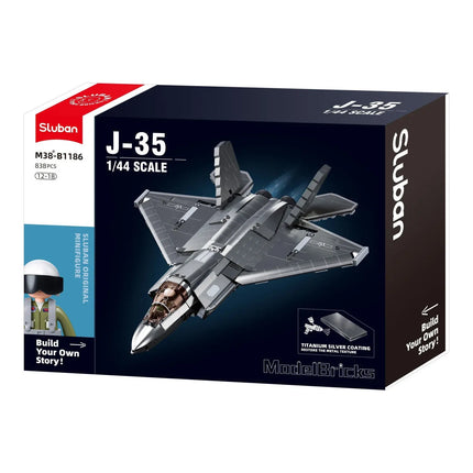Sluban B1186 Model Kit 1:44 J35 Carrier Fighter Chinese Stealth Jet Plane Modern PLAAF Building Blocks DIY Set Toy