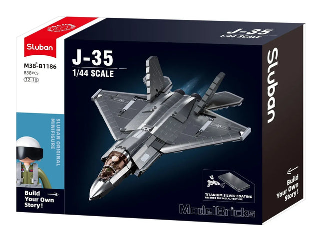 Sluban B1186 Model Kit 1:44 J35 Carrier Fighter Chinese Stealth Jet Plane Modern PLAAF