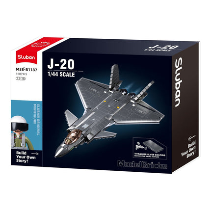 Sluban B1187 Model Kit 1:44 J20 Mighty Dragon Chinese Stealth Fighter Jet Plane Modern PLAAF Building Block DIY Set Toy