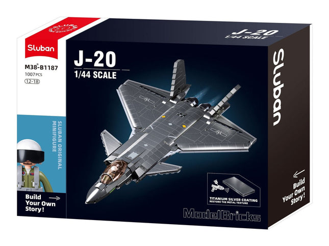 Sluban B1187 Model Kit 1:44 J20 Mighty Dragon Chinese Stealth Fighter Jet Plane Modern PLAAF
