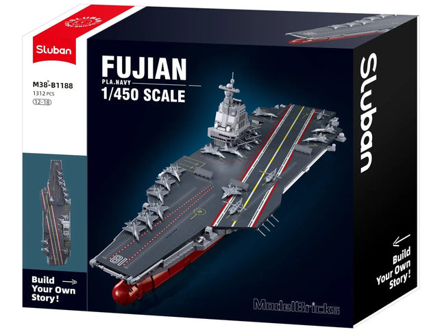 Sluban B1188 Model Kit 1:450 Aircraft Carrier Fujian Type 003 Chinese PLAN Warship Navy Vessel Boat